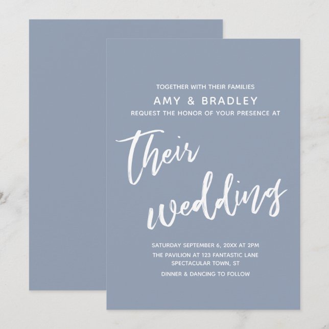 Lässig Handwriting Simple Dusty Blue Wedding Einladung (Vorne/Hinten)