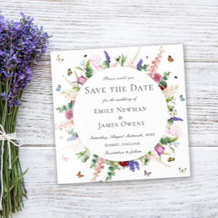 Lässig rosa Lila Blumenschmetterlinge Save the Dat Einladung