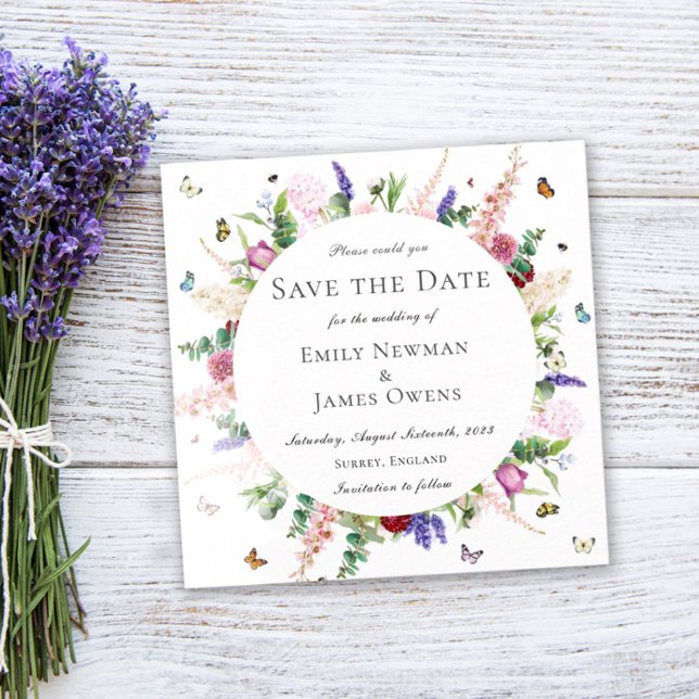 Lässig rosa Lila Blumenschmetterlinge Save the Dat Einladung (Von Creator hochgeladen)