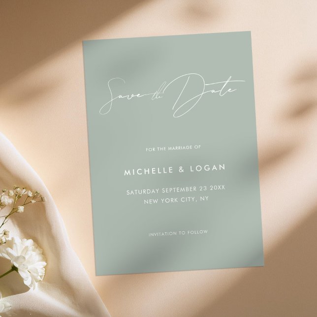 Lässig Sage Green Modern - Handgeschriebenes Skrip Save The Date (Von Creator hochgeladen)