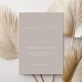 Lässig Taupe Modernes, handgeschriebenes Skript Save The Date