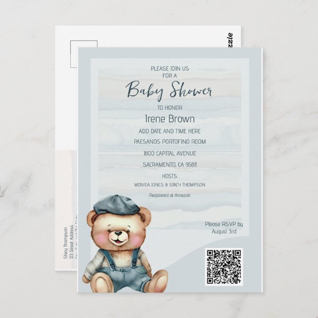 Lässige Bear Baby Dusche Einladung Postkarte (Vorne/Hinten)