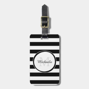 Lässige breite Schwarzweiss-Streifen mit Monogramm Gepäckanhänger