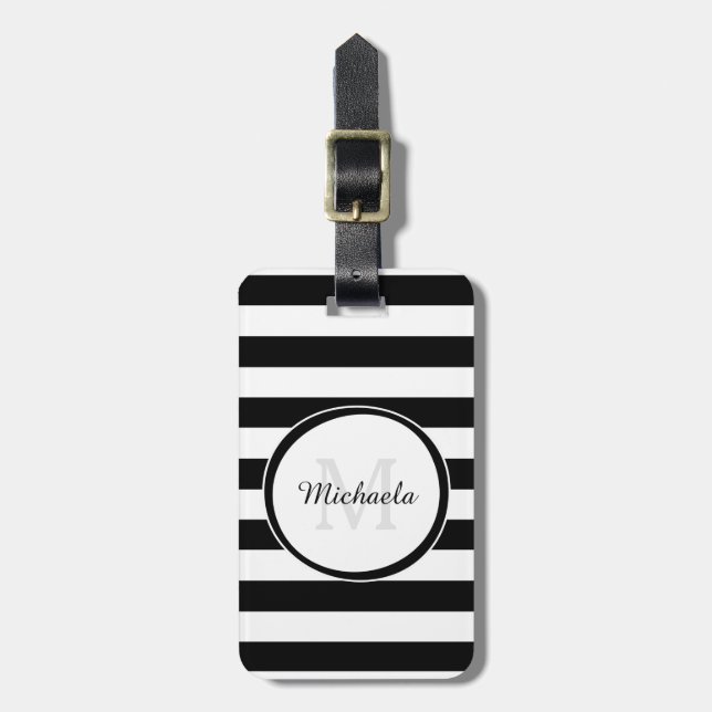 Lässige breite Schwarzweiss-Streifen mit Monogramm Gepäckanhänger (Vorderseite vertikal)