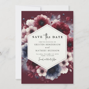 Lässige Burgundy-Hochzeit Save The Date