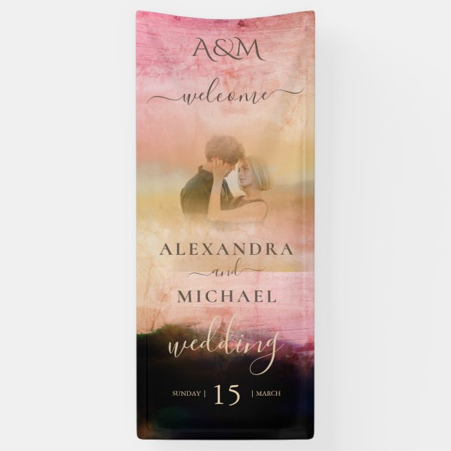 Lässige Creme Black Abstrakt Overlay Foto Hochzeit Banner (Vertikal)