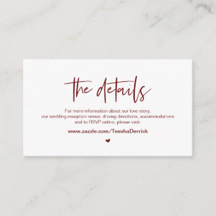 Lässige Eleganz, Burgund, unsere Hochzeitsdetails Begleitkarte