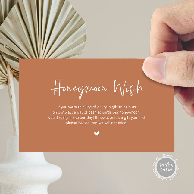 Lässige Eleganz, Rost, Flitterwochen Begleitkarte (Honeymoon Wish Enclosure Card, in Modern minimal, casual elegance script, cash fund, in rustic rust)