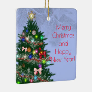 Lässige, farbenfrohe, dekorierte Weihnachtsbaum Keramikornament