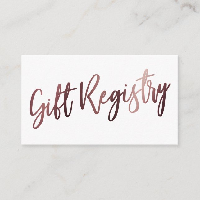 Lässige Hand Rose Gold Typografie Geschenkregister Begleitkarte (Vorderseite)