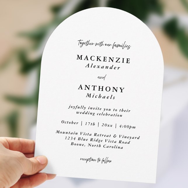 Lässige handgeschriebene Hochzeit Schwarz/Weiß Einladung (Casual Handwritten Wedding Black & White Arch Invitation)