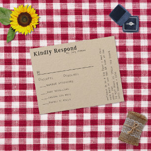 Lässige handgeschriebene Typografie-Kraft-Menü-RSV RSVP Karte