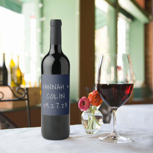 Lässige handgeschriebene Typografie, Silver & Navy Weinetikett