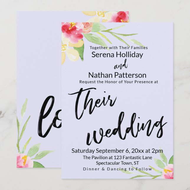 Lässige Handschrift bemalt Blumenlavender Wedding Einladung (Vorne/Hinten)