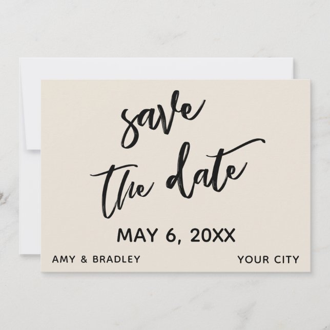 Lässige Handschrift Cream Wedding Typografy Save The Date (Vorderseite)