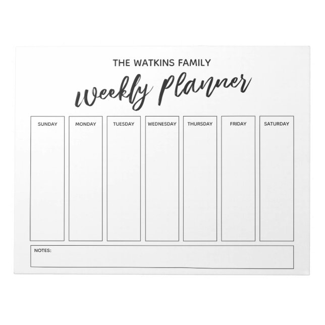 Lässige Handschrift Einfach Wochenplaner, weiß Notizblock (Vorderseite)