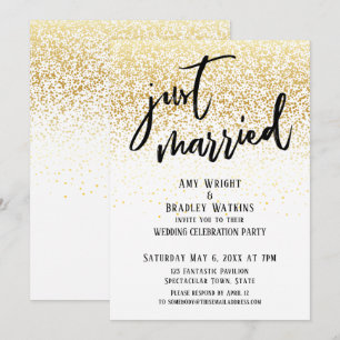Lässige Handschrift Frisch Vermählt Gold Konfetti Einladung