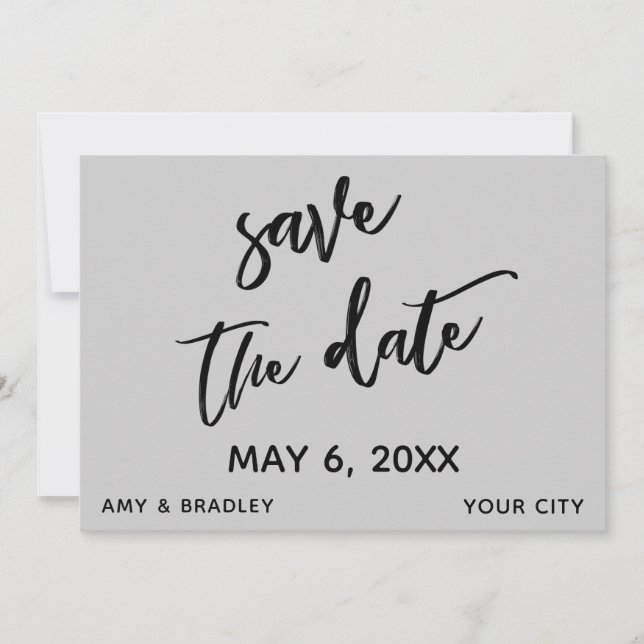 Lässige Handschrift Light Gray Wedding Typografy Save The Date (Vorderseite)