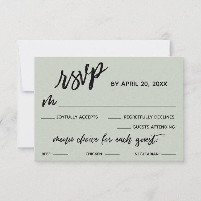 Lässige Handschrift Menü Wahl Hochzeitsnacht Grün RSVP Karte (Vorderseite)