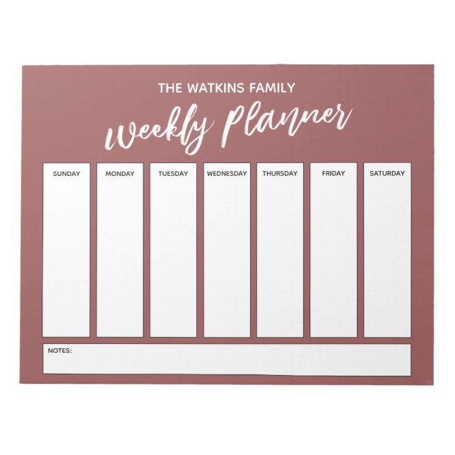 Lässige Handschrift, Simple Weekly Planner Marsala Notizblock (Vorderseite)