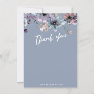Lässige Handschrift-Typografie Floral Dusty Blue Dankeskarte
