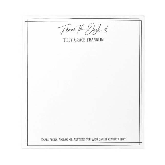 Lässige Handschrift vom Schreibtisch mit schlichte Notizblock (Vorderseite)