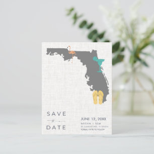 Lässige Hochzeit am Strand von Florida Save the Da Ankündigungspostkarte