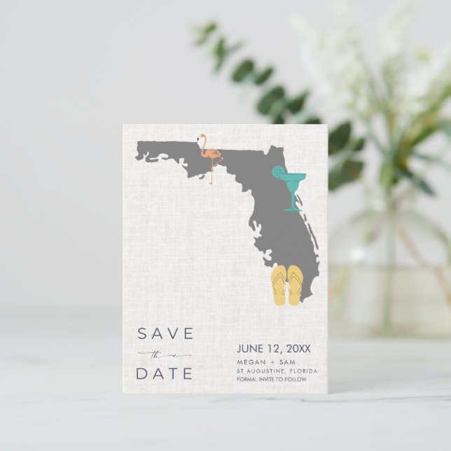 Lässige Hochzeit am Strand von Florida Save the Da Ankündigungspostkarte (Stehend Vorderseite)
