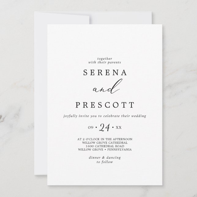 Lässige Hochzeit in zarter Schwarzkalligrafie Einladung (Vorderseite)