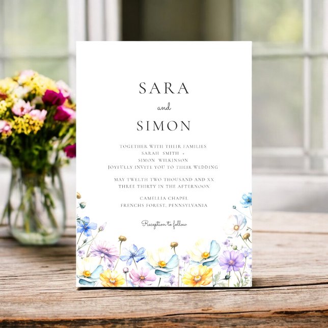 Lässige Hochzeit mit moderner Wildblume Einladung (Modern Wildflower Wedding Invitation Set | Elegant Double-Sided Design with Watercolor Floral )