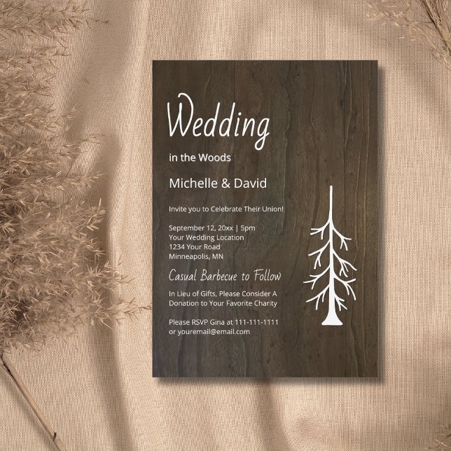 Lässige Hochzeit mit Pine Tree Rustic Wood Einladung (Von Creator hochgeladen)