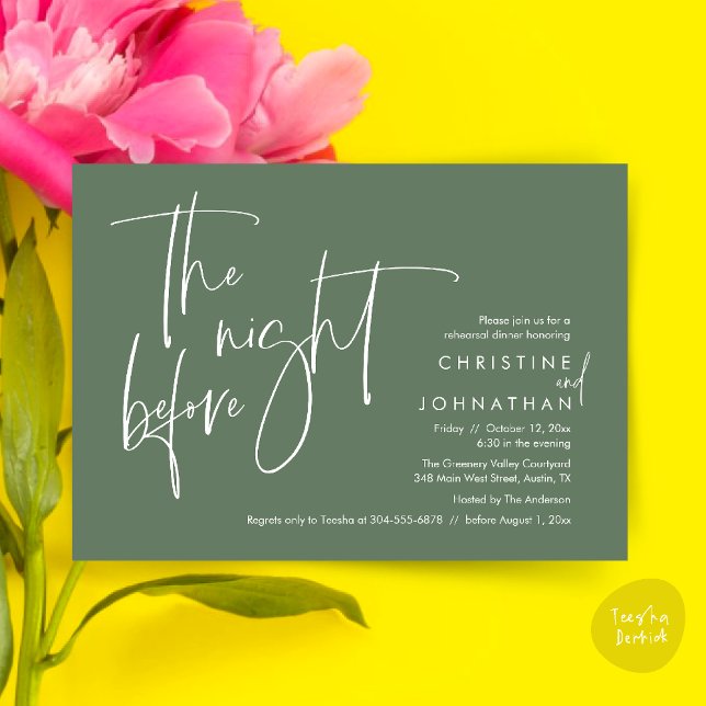 Lässige Hochzeit Probe Dinner, The Night Before Einladung (The night before, Casual Modern Wedding Rehearsal Dinner Invitation Card PDF Sage Green)