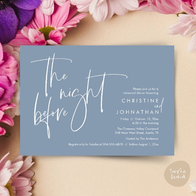 Lässige Hochzeit Probe Dinner, The Night Before Einladung (The night before, Casual Modern Wedding Rehearsal Dinner Invitation Card PDF Dusty Blue)
