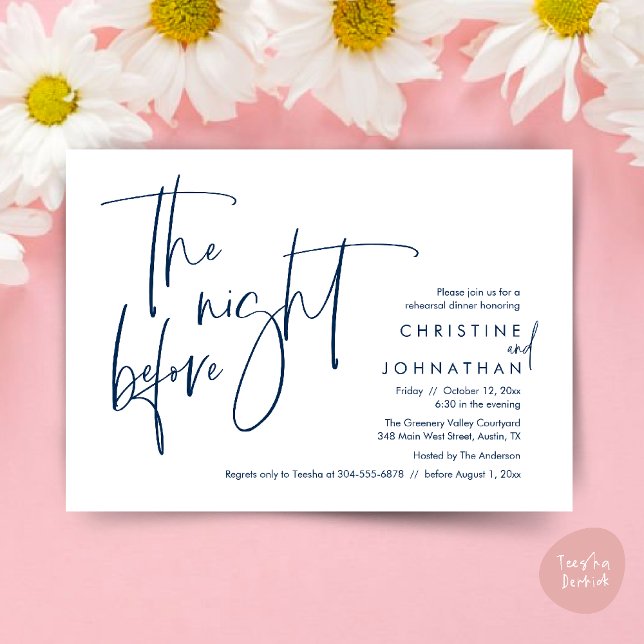 Lässige Hochzeit Probe Dinner, The Night Before Einladung (The night before, Casual Modern Wedding Rehearsal Dinner Invitation Card PDF Navy Blue)