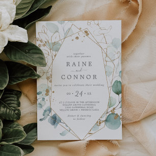 Lässige Hochzeit von Airy Greenery und Gold Leaf Einladung