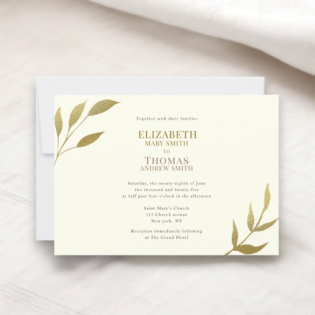 Lässige Hochzeit von Elfenbein und Gold Einladung (ivory and gold modern minimal botanical casual wedding invitation )