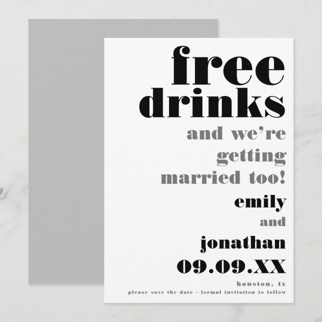 Lässige Hochzeitstühle für Getränke speichern das  Save The Date (Vorne/Hinten)