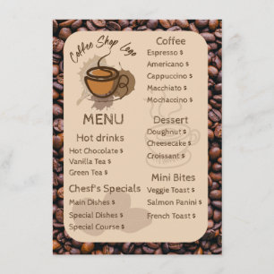 Lässige Kaffeebohnen hinzufügen Menü Kaffeeshop Menükarte