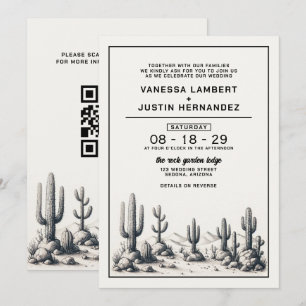 Lässige Kakteen Hochzeiten mit QR-Code Einladung