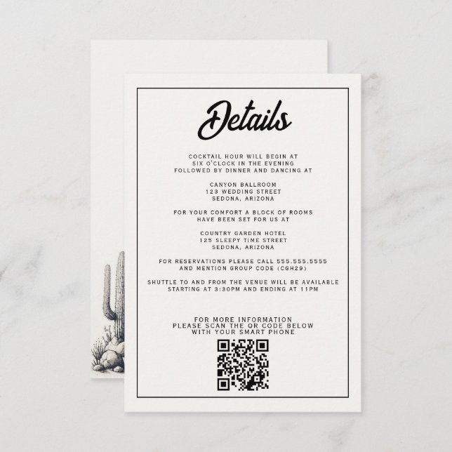 Lässige Kaktus Hochzeit Begleitkarte (Vorne/Hinten)