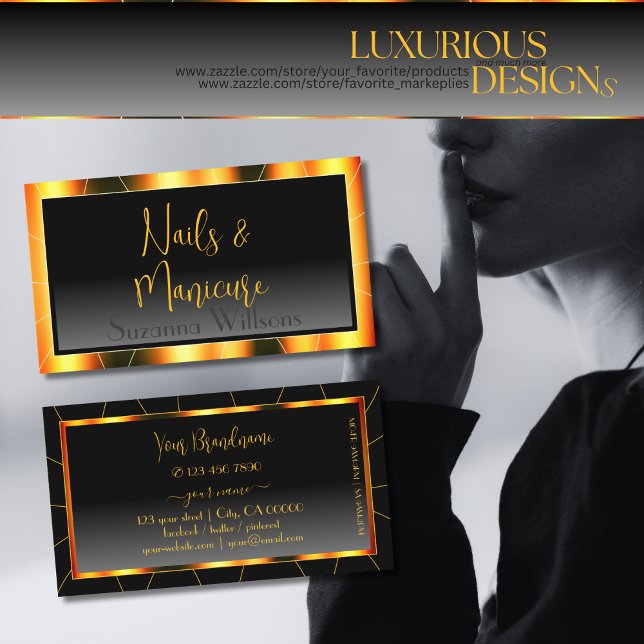 Lässige Orange Frame Schwarz Gradient Luxus Identi Visitenkarte (Von Creator hochgeladen)