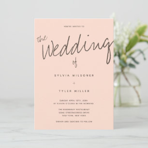 Lässige Peach Typografy Wedding Einladung