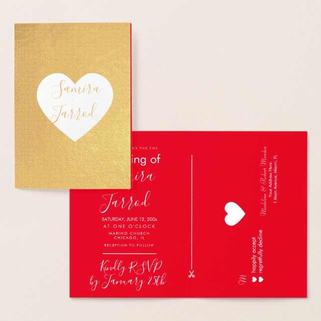 Lässige Red and Gold Heart UAwg and Wedding Card Folienkarte (Anzeige)
