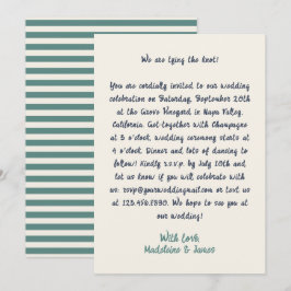 Lässige Retro-Quirky-Handschrift Grüne blaue Hochz Einladung