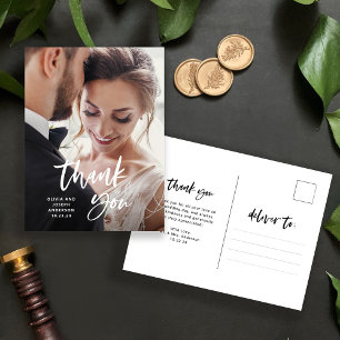Lässige Schrift und Foto   Hochzeit Danke Postkarte