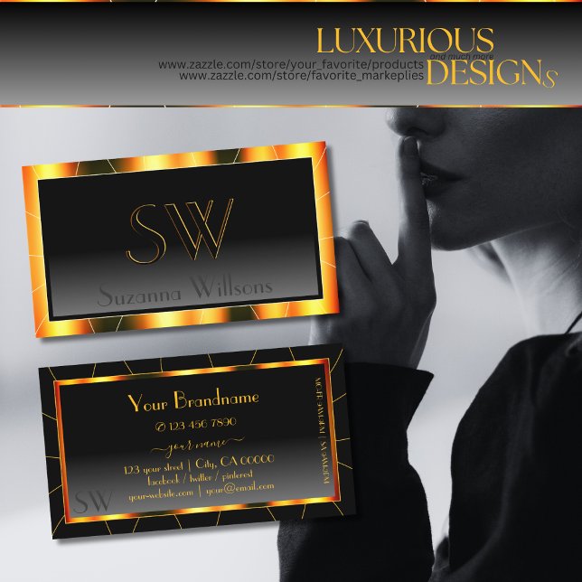 Lässige Schwarz-Rahmen-Orangenfarbe mit Monogramm Visitenkarte (Von Creator hochgeladen)