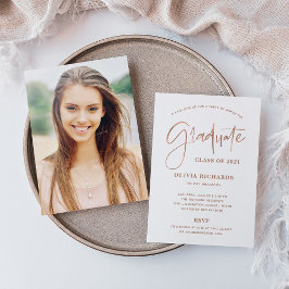 Lässige Script-Rose Gold und Weiß | Grad Party Einladung