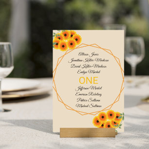 Lässige Sonnenblumen-Hochzeit Tischnummer
