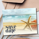 Lässige Strandhochzeit Save the Date Ankündigungspostkarte<br><div class="desc">Lässige Starfish Beach Hochzeit in Urlaubsort Save the Date Postkarten sind perfekt für Ihre tropische,  Strand oder Küste Hochzeit in Urlaubsort. Passen Sie die Vor- und Rückseite des Strandes Save the Date Postkarten mit Ihren Namen,  Hochzeitstag und Ort an.</div>