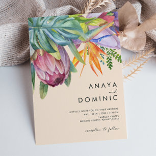 Lässige tropische Flora Peach Wedding Einladung